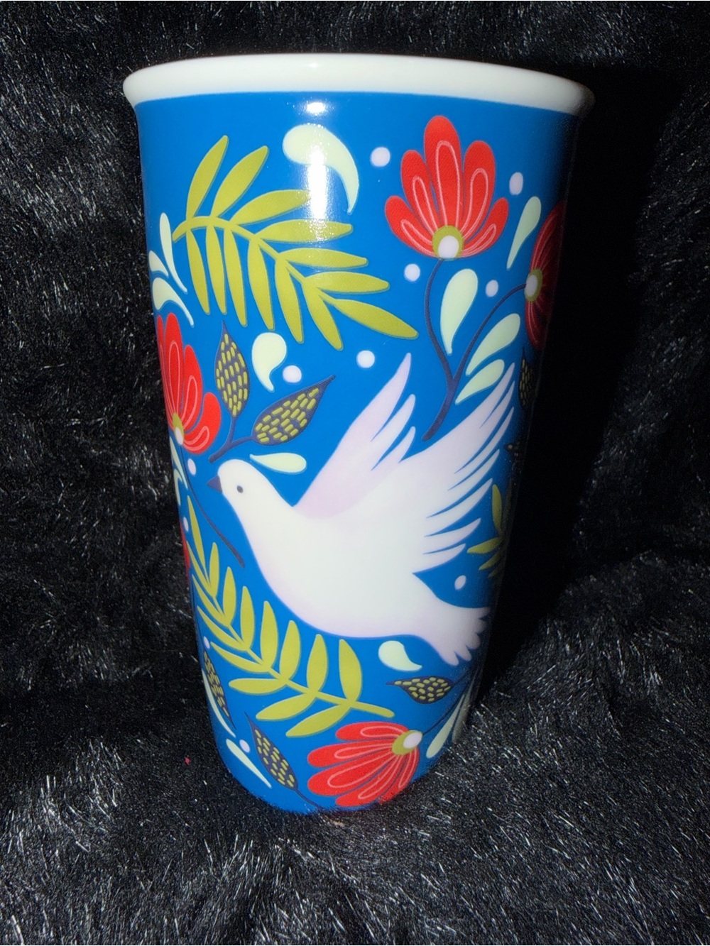 Starbucks Blue Floral Dove Ceramic Mug